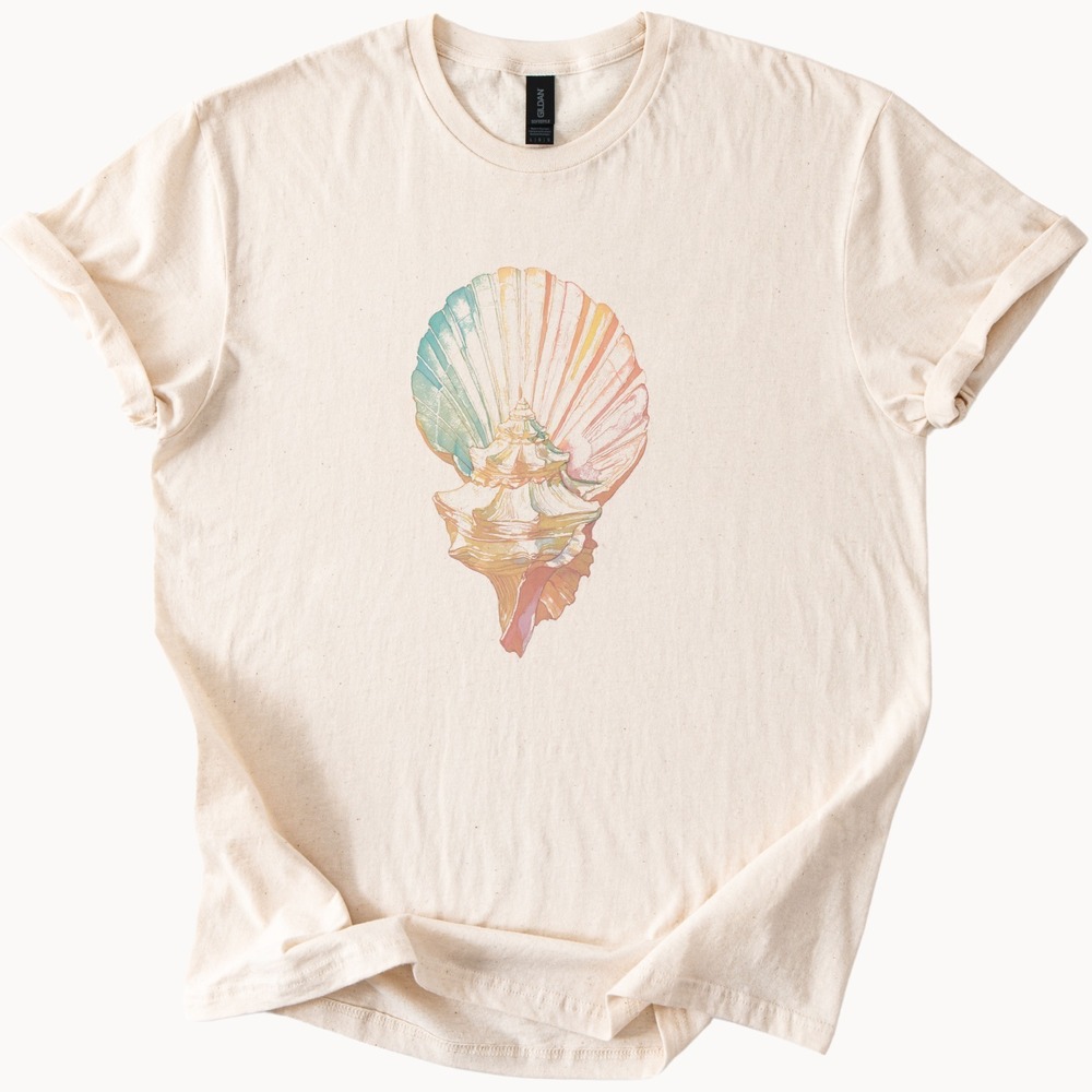 Watercolor Shell Art Boho Tee